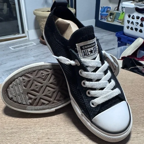 CONVERSE ALL STAR Classic Black and White Low-Tops elastic back slip on kids 13 - Picture 3 of 13